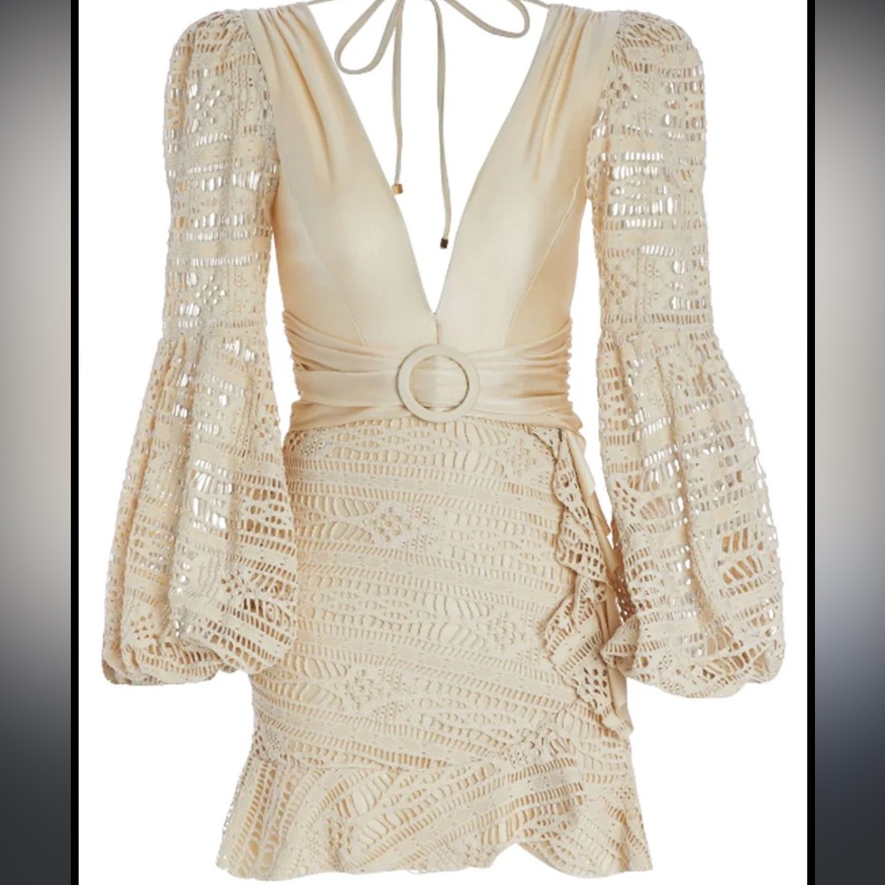 PatBO crochet plunge cream dress size M